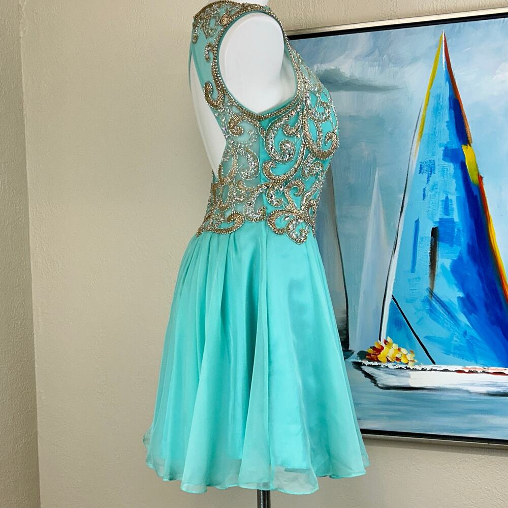 Alyce Paris Short formal dress Teal and Gold size 10 - Picture 3 of 5